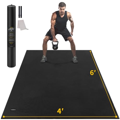 CAMBIVO Large Exercise Mat for Home Workout, 8'x6'/7'x5'/6'x4' (7 mm) Extra Thick Exercise Mat for Home Gym, Shoe-Friendly, Non-Slip Gym Mat for Jump Rope, Weights, Cardio, Fitness - color: 6'*4' Black
