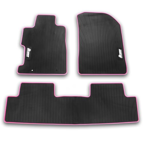 Fit 2006-2011 Honda Civic Coupe & Sedan Floor Mat Black w/Pink Edge | IKON MOTORSPORTS, All Weather Easy Clean Interior Car Carpets Full Set 3 Pieces - color: Black W/ Pink Edge