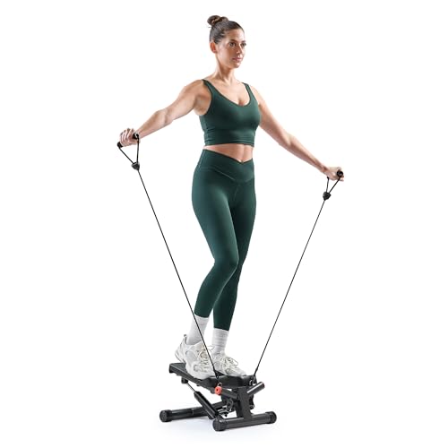 Sunny Health & Fitness Twist Stair Stepper with Resistance Bands | Low-Impact, Side-Twist Motion, Adjustable Step Height, Hydraulic Resistance, SunnyFit App, Up to 350 lb Capacity - color: Black Matte
