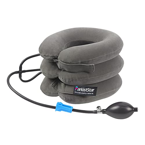 Cervical Neck Traction Device,Three Tube Quick Inflation,Relieves Neck Shoulder Pain,Effectively Corrects Bad Sitting Posture (Including Health Care Tutorial),Cervical Stent (Gray)