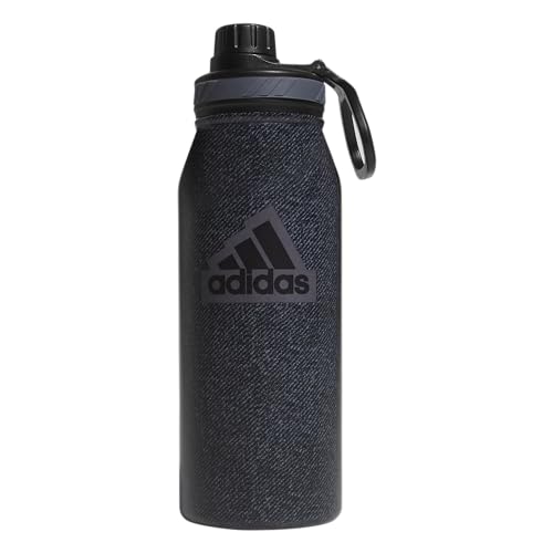 adidas Stainless Steel Metal Water Bottle 34 oz (1L) Screw Cap - color: Twill Black/Black/Grey Five