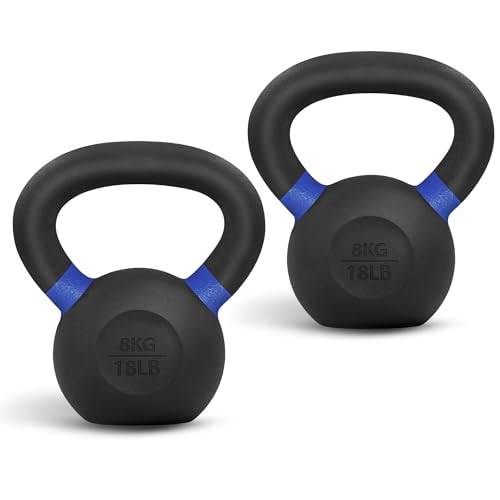 Yes4All Powder Coated Kettlebell, Cast Iron Core Kettlebells with Non-Slip Handle & Flat Bottom for Conditioning, Heavy Duty for Strength Training, 9lb to 71lb - Single & Pair - color: Dark Blue, style: B. Pair