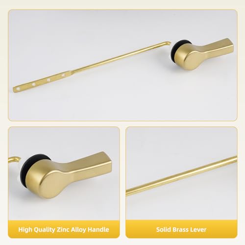 Universal Metal Brushed Gold Toilet Handle Replacement, Brass/Front Mount | Toilet Flush Handle Lever with Adjustable Stainless Steel Chain, Compatible with Kohler, American Standard, TOTO, Mansfield - color: Brushed Gold, style: Front Mount Design