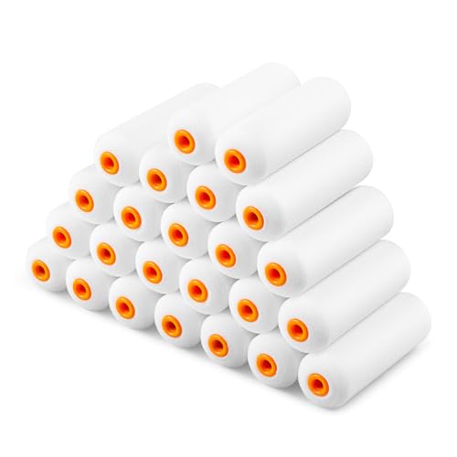 VOOMEY Mini Paint Roller Covers，High Density Foam Paint Roller，4 Inch Foam Roller Paint, 24 Pack,Fits All Flat Surfaces, Including Kitchen Cabinets, Doors, Tables, Etc. - style: 4 inch 24 pack（white）