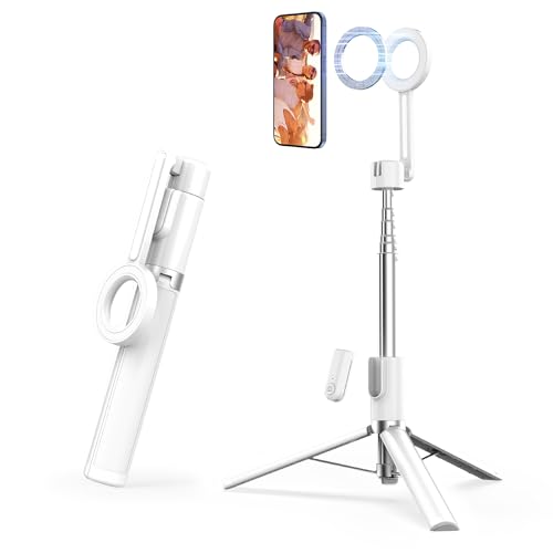 Magnetic Phone Tripod for iPhone 54" Automatic Pop-up Selfie Stick | Tripod Stand with Remote and Metal Ring for Cell Phone Video Recording/Photography/Vlogging (White) - color: White, size: 54in