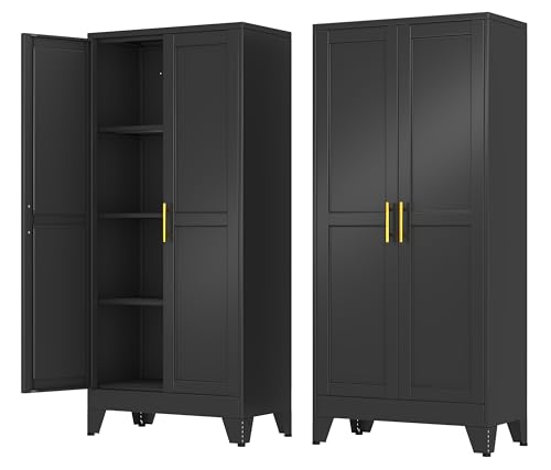 Metal Storage Cabinet with 2 Doors and 3 Adjustable Shelves - 61" Steel File Cabinet,Tool Cabinets for Office,Home,Garage,Gym,School,Bathroom,Kitchen(Black) - color: Black, size: 61H