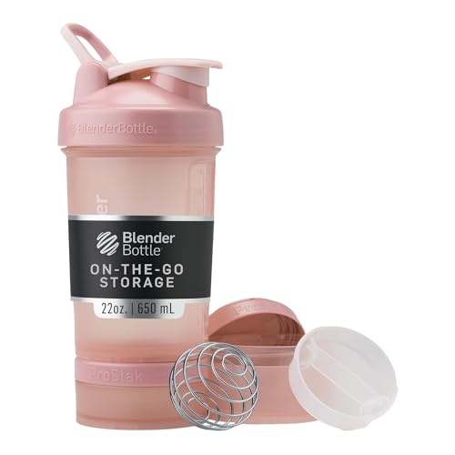 BlenderBottle Shaker Bottle with Pill Organizer and Storage for Protein Powder, Classic V2 ProStak System, 22-Ounce, Rose Pink - color: Rose Pink