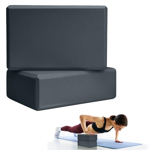 Septo 2 Pcs Yoga Blocks, 9x6x3 Inch Foam Blocks for Pilates | High density EVA foam Yoga Props lightweight non-slip surface for meditation stretching balance training - color: Grey
