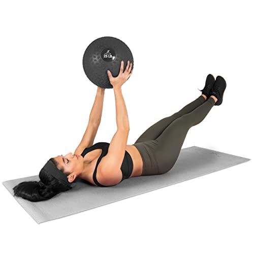 ProsourceFit Slam Medicine Balls 5, 10, 15, 20, 25, 30, 50lbs Smooth and Tread Textured Grip Dead Weight Balls for Strength and Conditioning Exercises, Cardio and Core Workouts - color: Tread - Black, size: 25 LB