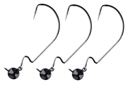 Reaction Tackle Tungsten Football Swing Jig Heads, Swinging Action Trigger Bait for Bass, Walleye and Pike, Crawfish Imitation Jig with Sharp Hooks (3-Pack) - color: Black, size: 1/4 Oz
