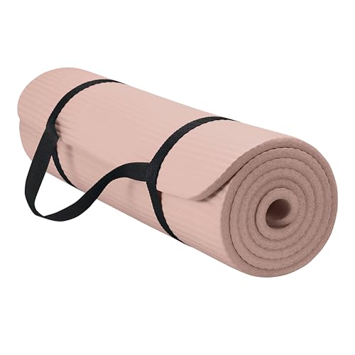 Gaiam Thick Yoga Mat, Exercise & Fitness Mat with Easy-Cinch Carrying Strap | Non-Slip NBR Foam | Joint Cushioning | Yoga, Pilates, Fitness & Floor Workouts | 72"L x 24"W - color: French Rose