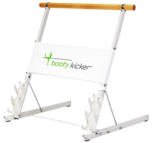 Portable Folding Exercise Bar for Barre, Balance and Ballet Home Workouts | Authentic Booty Kicker, Strong Freestanding Stable Design, Solid Steel and Wood Workout Equipment - color: White