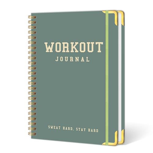 Workout Journal Fitness Tracker Planner for Men & Women, Exercise Log Book to Track Gym & Home Training, Goals, Sets, Reps & Progress, 142 Pages, A5 5.7" x 8.2" Portable Hardcover with Metal Corners, Green - color: Green