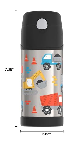 THERMOS FUNTAINER Water Bottle with Straw, 12oz, Construction Site | Kids Stainless Steel Insulated Water Bottle, Keeps Drinks Cold Longer for School & Play, BPA-Free - color: Construction Site, size: 12 Ounces