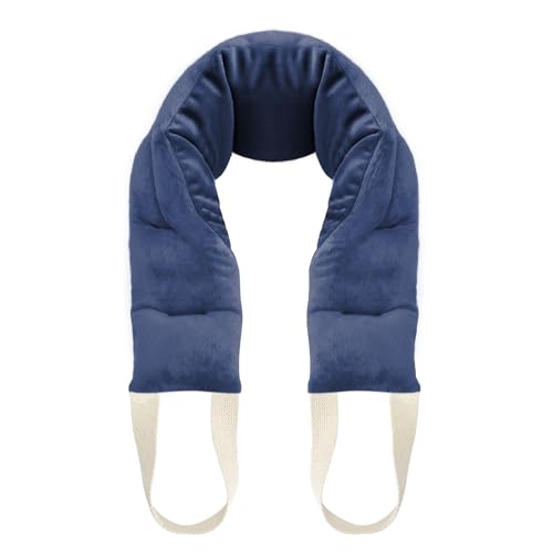 uncn Heating Pad for Neck Shoulders and Back Microwavable Wrap Weighted Neck Warmer 32x5in Microwave Heat Wrap Rice Beanbag Lavender Scented 1.5Pounds - color: Navy Blue