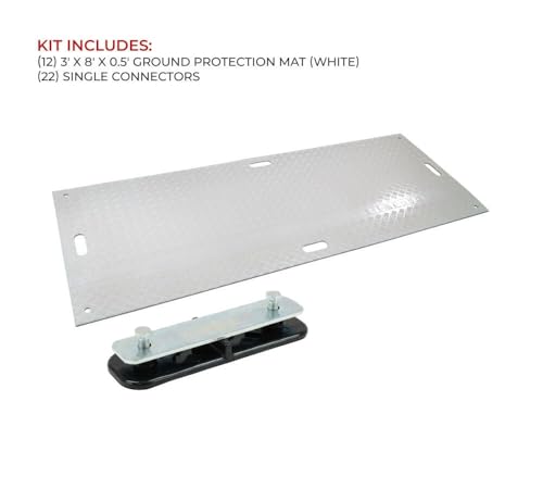 Mytee Products 4 Pack 3' x 8' White Ground Protection Mats with Diamond Plated Tread Design & 6 Pcs Single Connectors - Polyethylene Mat, Easily Supports 90 Ton Loads on Lawns, Dirt, & Other Areas - color: White, size: 4 - Pack
