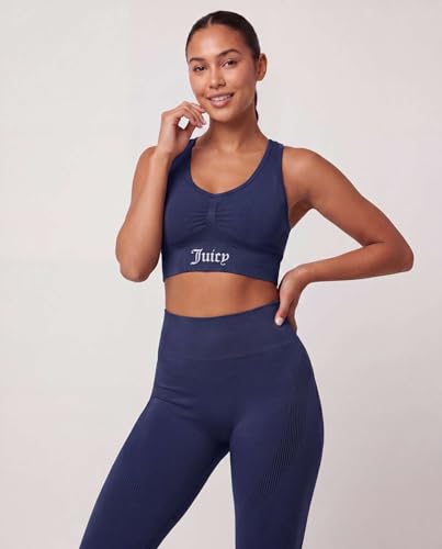 Juicy Couture 2 Piece Women's Workout Set Seamless Bra and Leggings Athletic Pilates Yoga Gym Activewear Matching Outfit - color: Solid Medieval Blue, size: X-Large