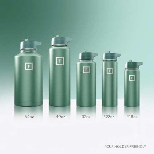 IRON °FLASK 40 oz Wide Mouth Water Bottle with Straw | Insulated Stainless Steel Sports Water Bottle with Leakproof Straw Lid - BPA Free, Cold 24 Hrs, Sweat Free (Sage) - color: Sage, style: Straw - 40 Oz (1 Lid)