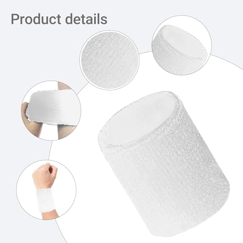 12 PCS Sweatbands Sports Wristband, Sweat Absorbent, for Basketball, Tennis, Football, Running - color: white