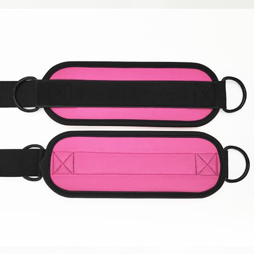 Fitness Ankle Straps for Cable Machines, 2 Pack Comfortable Adjustable Padded Ankle Wrist Cuffs, Kickback Glute Workouts for Men Women, D-Ring Leg Straps with Neoprene Padding - color: y-black-rose