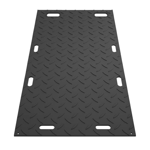 Ground Protection Mat 4’ x 8’ – ½” Thick - Recyclable HDPE Diamond Tread Pattern - Non-Slip Reusable Waterproof - Driveway & Construction Mats for Equipment & Landscaping – 5 Pcs Pack - size: 4' x 8' - 1/2"