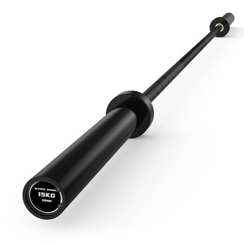 PAPABABE Olympic Barbell, 4ft/5ft/6ft/6.5ft Straight Barbell Womens Olympic Barbell for Strength Training and Technique Adjusting, 2 inch Olympic Bar with Moderate Knurling For Bench Press, Squats Curls Deadlifts Weightlifting - color: 6.5ft Elite Black 1