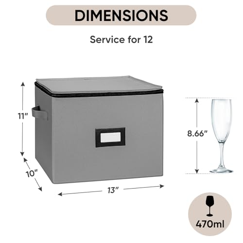 BALEINE China Storage Containers, Sturdy Quilted Wine Glass Storage, Plate Organizer with Carry Handles, Moving Boxes for Dishes, Cups, Mugs and Stemware (Champagne Flute, Hard Shell Grey) - color: Grey, style: Champagne Flute-Hard Shell