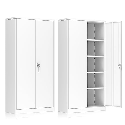 INTERGREAT Metal Storage Cabinet,72" Steel Lockable File Cabinet with Locking Doors and Adjustable Shelves,Locking Tool Cabinets for Office,Home,Garage,Gym,School (White) - color: White, size: MSC-D18