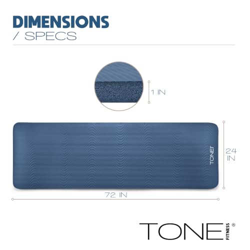 Tone Fitness 1-Inch Thick Yoga Mat | High-Density, Non-slip Exercise Mat with Carrying Strap for Yoga, Pilates, & Home Gym Workouts | Multiple Options - color: Blue, style: Wave