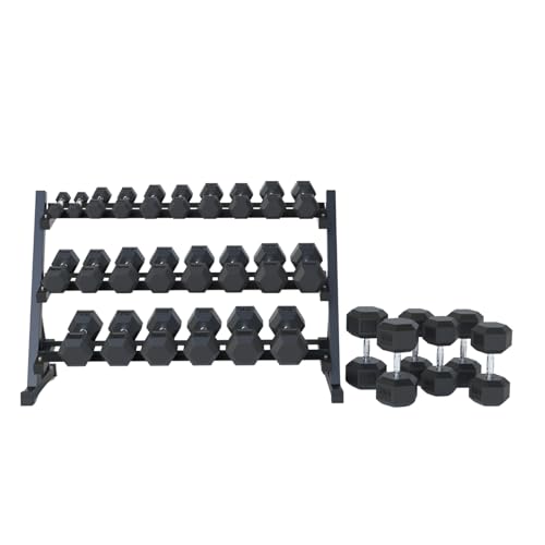 Rubber Hex Dumbbell Set with Rack, 8/10/12/15/20 Pair (450/550/780/1200/1550/2100 lbs total) Weight Rack with Dumbbells for Home Gym & Strength Training - color: (5-75 LB) 1200 LBS Dumbbells with Rack