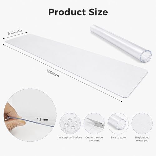 Clear PVC Treadmill Mat for Hardwood Floors & Carpet, 100 x 35 Inch Office Chair Mat, 1.5MM Thick Floor Protector for Walking Pad, Exercise Bike, Elliptical & Rolling Chair, Single-Sided Frosted