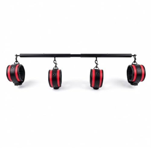 Heavy Duty Stainless Steel Expandable Spreader Bar with 4pcs PU Black--Pink Skull Pattern Detachable Adjustable Straps,Workout Bar for Home Indoor Gym Training Kit - style: Black+Black-Red-Cushioned