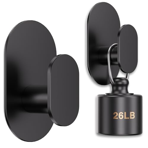 Aikzik Adhesive Hooks, 26LB Extra Strong Heavy Duty Wall Hooks for Hanging Coat, Robe, Towel, Dogs' Leads and Collars Stainless Steel Waterproof Stick on Bathroom/Shower, Door - 2 Pack (Matte Black) - color: Black-2
