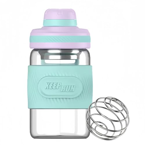 Glass Shaker Bottle 12oz for Protein Mixes, Borosilicate Glass Shaker with Strainer and Silicone Sleeve (Lilac-Cyan) - color: Lilac-Cyan,12oz