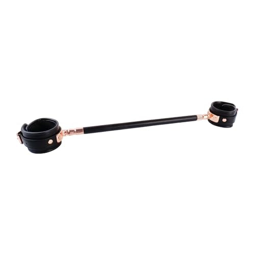 Spreader Bar Wooden Black PU Bar Home Gym with 2pcs Furry Black Adjustable Straps,Sports Aid Training Fitness Gear Pilates Aid Kit,Indoor Yoga Set - style: Integration Black-Gold+Black Furry Kit