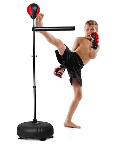 INNOLIFE Boxing Bar with Punching Bag for Kids, Adjustable Height Boxing Spinning Bar, Speed Trainer Free Standing Reflex Punching Ball Boxing Equipment for 7-12 Years