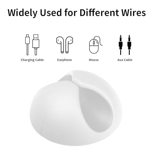 Flezoo Cord Holder Cable Clips, 12PCS White Adhesive Cord Organizer Charger Holder Wire Management Keeper for Nightstand, Desk, Office or Mouse - color: White