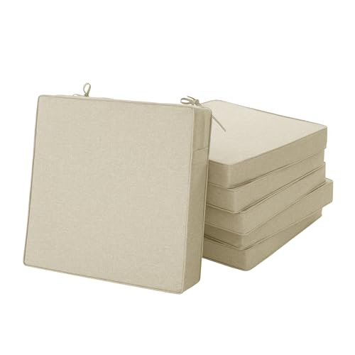 Outdoor Chair Cushions, Water-Resistant & Fade-Resistant, Patio Furniture Seat Replacement Chair Pads with Ties Zipper, Removable Cover, Non-Slip Bottom, Set of 6, 17 x 16 Inch, Beige - color: Beige, size: 17" x 16" 6 Pack