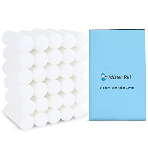 Mister Rui 30 Pack Foam Paint Roller Covers, Small Sponge Roller 4 Inch, High Density Foam Brings Smooth Finishes, Perfect for Cabinets, Cupboards, Doors - color: 30 Pcs 4" Foam Roller Cover