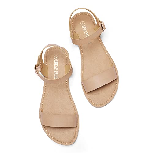 DREAM PAIRS Women's Ankle Strap Flat Sandals Open Toes One Band Buckle Summer Dressy Sandals - color: Nude, size: 8.5