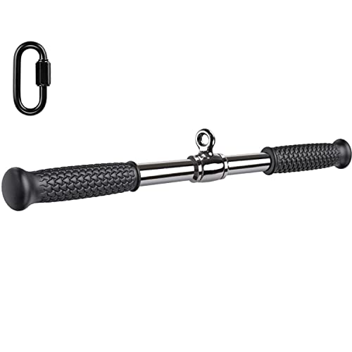 SELEWARE Rotating Straight Bar, Tricep Rope, Double D Row Handle, Rotating V Handle, Cable Machine Attachment with Non-Slip Soft Rubber Grip, Universal Attachment for Cable Machines - color: 22" Silver Rotating Straight Bar W/ Flat Rubber Handle