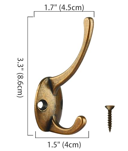 IBosins 12 Pack Antique Brass Coat Hooks Wall Mounted with 24 Screws Retro Double Hooks Utility Antique Brass Hooks for Coat, Scarf, Bag, Towel, Key, Cap, Cup, Hat - color: Antique Brass
