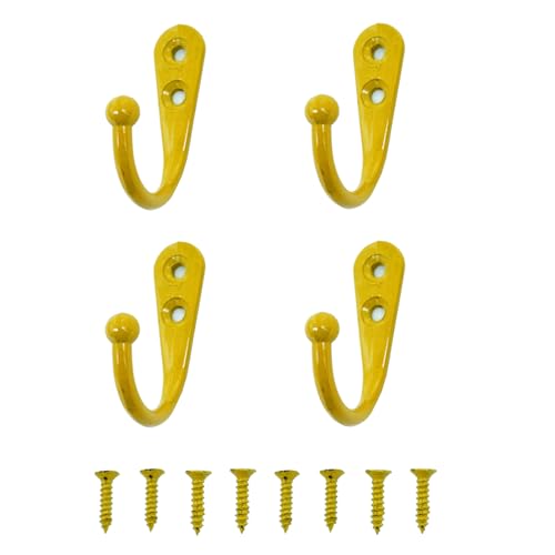 4 Pcs Wall Mounted Hooks for Bedroom,Bathroom,Kitchen,and Cabinet Hangers (with 8 Screws)-Yellow - color: Yellow