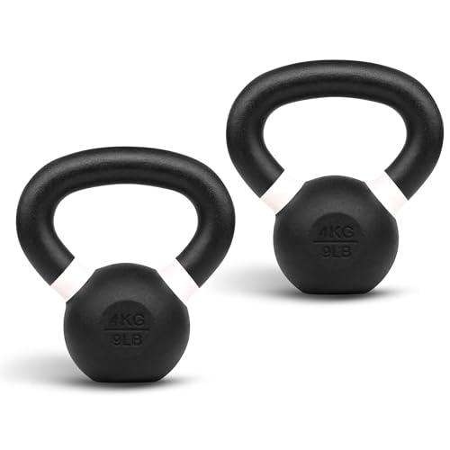 Yes4All Powder Coated Kettlebell, Cast Iron Core Kettlebells with Non-Slip Handle & Flat Bottom for Conditioning, Heavy Duty for Strength Training, 9lb to 71lb - Single & Pair - color: White, style: B. Pair