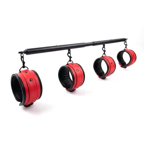 Heavy Duty Stainless Steel Expandable Spreader Bar with 4pcs PU Black--Pink Skull Pattern Detachable Adjustable Straps,Workout Bar for Home Indoor Gym Training Kit - style: Black+Red-Cushioned