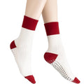 Verdancy Yoga Pilates Socks with Grips for Women Striped Cushioned Non Slip Crew Socks for Barre Ballet Dance - color: Red/White