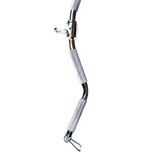Lat Cable Machine Attachment Curl Pulldown Barbell Revolving Bar, Multi-Exerciser Cable Attachment, Solid Steel Tricep Press Down Bar with Rubber Handgrips & Revolving Hanger - color: 28 Inch Chrome