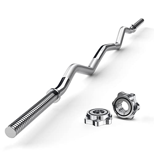 ExtreSpo 47" EZ Curl Bar Weight Lifting Bar, for Hip Thrusts/Squats/Lunges, 1" Weight Plates Curling Bar for Gym and Home, with Star Collars - style: 1 inch-silver