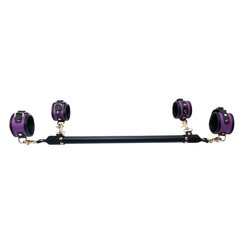 Wooden PU Spreader Bar with 4pcs PU Adjustable Straps,Workout Bar for Home Gym Training Bar,Portable Detachable Pilates Kit - style: Black+PU Purple Kit
