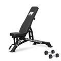 RITFIT Adjustable Weight Bench, Incline Decline Flat, 1300LB Capacity | Full Body Workout Bench for Home Gym Strength Training, 10 Backrest Positions, 3 Seat Angles, Heavy Duty Steel Frame - color: Black, with 2x5lb Rubber Hex Dumbbells